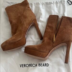 Veronica Beard Women's Brown Suede Heeled Boots Dali Platform Booties